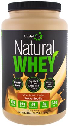 Bodylogix, Natural Whey Protein Powder, Snickerdoodle, 30 oz (840 g) ,والرياضة، والمكملات الغذائية، بروتين مصل اللبن