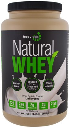Bodylogix, Natural Whey Protein Powder, Unflavored, 30 oz (840 g) ,والرياضة، والمكملات الغذائية، بروتين مصل اللبن