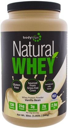 Bodylogix, Natural Whey, Whey Protein Powder, Vanilla Bean, 30 oz (840 g) ,والرياضة، والمكملات الغذائية، بروتين مصل اللبن