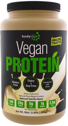 Bodylogix, Vegan Protein, Natural Vanilla Bean, 30 oz (840 g) ,والرياضة، والمكملات الغذائية، والبروتين