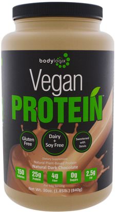 Bodylogix, Vegan Protein Powder, Natural Dark Chocolate, 30 oz (840 g) ,والرياضة، والمكملات الغذائية، والبروتين