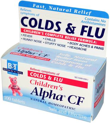 Boericke & Tafel, Childrens Alpha CF, 100 Tablets ,صحة الأطفال، سعال انفلونزا البرد، الانفلونزا الباردة والفيروسية، البرد والانفلونزا