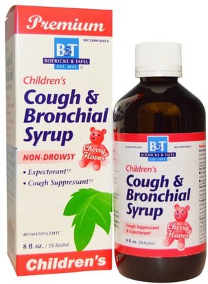 Boericke & Tafel, Premium Childrens Cough & Bronchial Syrup, Cherry Flavor, 8 fl oz ,صحة الأطفال، سعال انفلونزا البرد، السعال المثلي البرد والانفلونزا