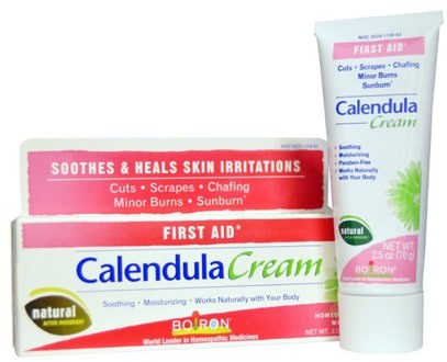 Boiron, Calendula Cream, First Aid, 2.5 oz (70 g) ,الجمال، العناية بالوجه، حروق الشمس حماية الشمس، آذريون، الصحة، الإصابات الحروق