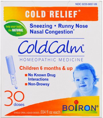 Boiron, ColdCalm, 30 Oral Liquid Doses.034 fl oz Each ,المكملات الغذائية، المثلية، الانفلونزا الباردة والفيروسية