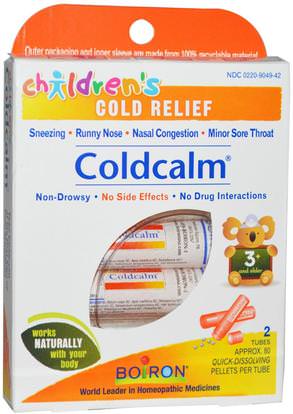 Boiron, Coldcalm, Childrens Cold Relief, 2 Tubes, Approx 80 Pellets Per Tube ,المكملات الغذائية، المثلية، سعال انفلونزا البرد