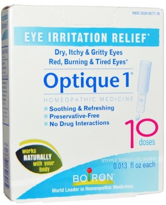 Boiron, Optique 1, Eye Irritation Relief, 10 Doses, 0.013 fl oz Each ,المكملات الغذائية، المثلية، العناية بالعيون، الرعاية للرؤية، قطرات العين