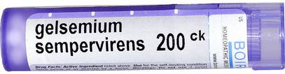Boiron, Single Remedies, Gelsemium Sempervirens, 200CK, Approx 80 Pellets ,النوم ومكافحة الإجهاد، البرد والانفلونزا