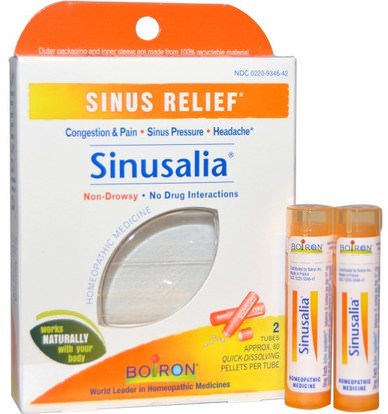 Boiron, Sinusalia, Sinus Relief, 2 Tubes, Approx. 80 Quick-Dissolving Pellets Each ,الصحة، صحة الأنف، الأنف، الجيوب الأنفية والحساسية