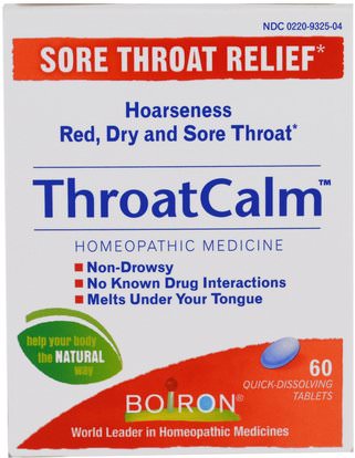 Boiron, ThroatCalm, 60 Quick Dissolving Tablets ,والصحة، والانفلونزا الباردة والفيروسية، ورذاذ الرعاية الحلق
