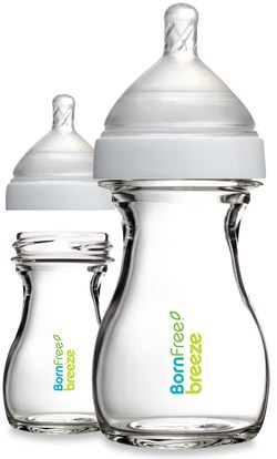 Born Free, Breeze, Baby Bottle, Glass, 0m+, Slow Flow, 2 Pack, 5 oz (147 ml) Each ,صحة الطفل، تغذية الطفل، زجاجات الطفل، أطفال الأطعمة