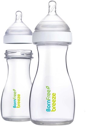 Born Free, Breeze, Baby Bottles, Glass, Medium Flow, 1m+, 2 Pack, 9 oz (266 ml) Each ,صحة الطفل، تغذية الطفل، زجاجات الطفل، أطفال الأطعمة