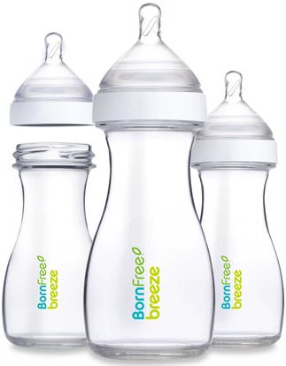 Born Free, Breeze, Baby Bottles, Medium Flow, 1m+, 3 Pack, 9 oz (266 ml) Each ,صحة الطفل، تغذية الطفل، زجاجات الطفل، أطفال الأطعمة