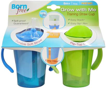 Born Free, Grow With Me Training Straw Cup, Blue and Green, 2 Pack, 6 oz Each ,المنزل، المطبخ، أكواب لوحات السلطانيات، صحة الطفل، تغذية الطفل، أكواب سيبي