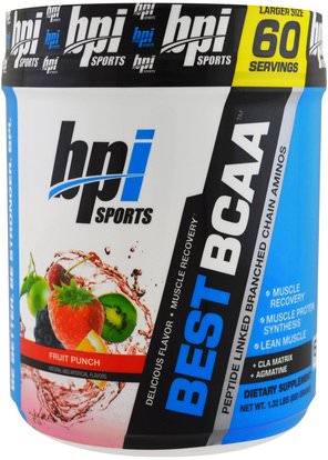 BPI Sports, Best BCAA. Fruit Punch, 1.32 lbs (600 g) ,المكملات الغذائية، والأحماض الأمينية، بكا (متفرعة سلسلة الأحماض الأمينية)، والرياضة، والعضلات