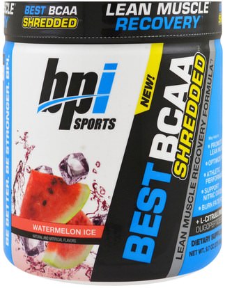 BPI Sports, Best BCAA Shredded Lean Muscle Recovery Formula, Watermelon Ice, 9.7 oz (275 g) ,والرياضة، والمكملات الغذائية، بكا (متفرعة سلسلة الأحماض الأمينية)
