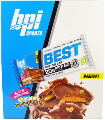 BPI Sports, Best Chocolate Bars, Chocolate Peanut Butter, 12 Bars, 2.29 oz (65 g) Each ,والرياضة، والبروتين أشرطة