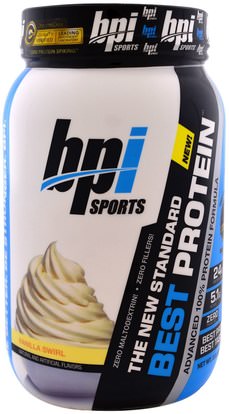 BPI Sports, Best Protein, Advanced 100% Protein Formula, Vanilla Swirl, 2.0 lbs (896 g) ,والرياضة، والمكملات الغذائية، بروتين مصل اللبن