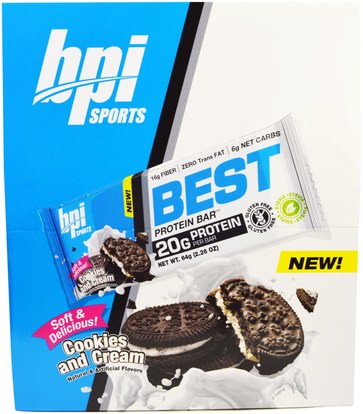 BPI Sports, Best Protein Bars, Cookies and Cream, 12 Bars, 2.26 oz (64 g) Each ,والرياضة، والبروتين أشرطة