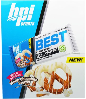 BPI Sports, Best Protein Bars, White Chocolate Pretzel, 12 Bars 2.43 oz (69 g) Each ,والرياضة، والبروتين أشرطة