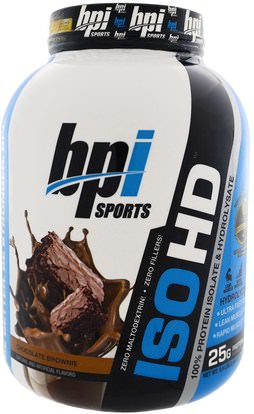 BPI Sports, ISO HD, 100% Whey Protein Isolate & Hydrolysate, Chocolate Brownie, 5.4 lbs (2,466 g) ,المكملات الغذائية، بروتين مصل اللبن، ببي القوة الرياضية والقوة