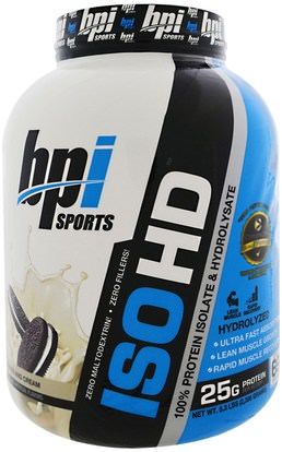 BPI Sports, ISO HD, 100% Whey Protein Isolate & Hydrolysate, Cookies and Cream, 5.3 lbs (2398 g) ,والرياضة، والرياضة، والبروتين، بروتين الرياضة