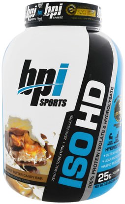 BPI Sports, ISO HD, 100% Whey Protein Isolate & Hydrolysate, Peanut Butter Candy Bar, 5.3 lbs (2,398 g) ,المكملات الغذائية، بروتين مصل اللبن، ببي القوة الرياضية والقوة