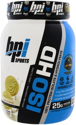 BPI Sports, ISO HD, 100% Whey Protein Isolate & Hydrolysate, Vanilla Cookie, 1.7 lbs (759 g) ,المكملات الغذائية، بروتين مصل اللبن، ببي القوة الرياضية والقوة