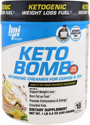 BPI Sports, Keto Bomb, Ketogenic Creamer For Coffee & Tea, French Vanilla Latte, 1 lbs 0.5 oz (468 g) ,وفقدان الوزن، والنظام الغذائي، والغذاء، كيتو ودية