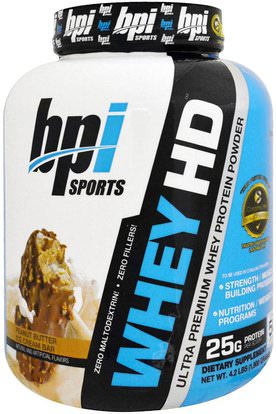 BPI Sports, Ultra Premium Whey Protein Powder, Peanut Butter Ice Cream Bar, 4.2 lbs (1,900 g) ,والرياضة، والرياضة، والبروتين