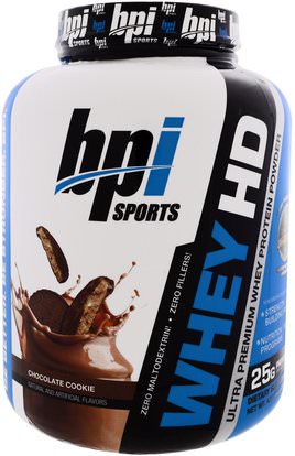 BPI Sports, Whey HD, Ultra Premium Whey Protein Powder, Chocolate Cookie, 4.2 lbs (1,900 g) ,المكملات الغذائية، بروتين مصل اللبن، ببي القوة الرياضية والقوة