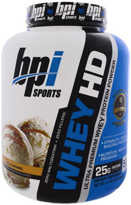 BPI Sports, Whey HD, Ultra Premium Whey Protein Powder, Vanilla Caramel, 4.1 lbs (1,850 g) ,والرياضة، والرياضة، والبروتين، بروتين الرياضة