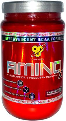 BSN, Amino-X, Endurance & Recovery Agent, Fruit Punch, 15.3 oz (435 g) ,المكملات الغذائية، والأحماض الأمينية، بكا (متفرعة سلسلة الأحماض الأمينية)، والرياضة، والرياضة