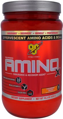 BSN, Amino-X, Endurance & Recovery Agent, Strawberry Orange, 15.3 oz (435 g) ,المكملات الغذائية، والأحماض الأمينية، والرياضة