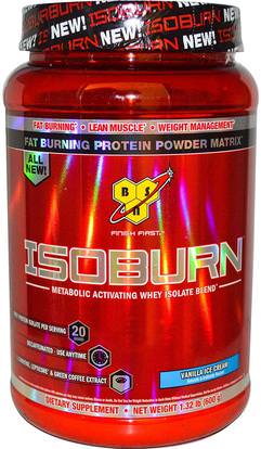 BSN, Isoburn, Metabolic Activating Whey Isolate Blend, Vanilla Ice Cream, 1.32 lb (600 g) ,المكملات الغذائية، بروتين مصل اللبن، حرق الدهون