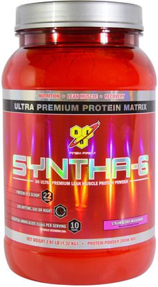 BSN, Syntha-6, Lean Muscle Protein Powder Drink Mix, Strawberry Milkshake, 2.91 lbs (1.32 kg) ,والمكملات الغذائية، والبروتين