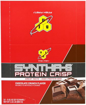 BSN, Syntha-6 Protein Crisp, Chocolate Crunch Flavor, 12 Bars, 2.01 oz (57 g) Each ,الرياضة بروتين، الرياضة، بروتين أشرطة