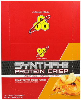 BSN, Syntha-6 Protein Crisp, Peanut Butter Crunch Flavor, 12 Bars, 1.97 oz (56 g) Each ,الرياضة بروتين، الرياضة، بروتين أشرطة