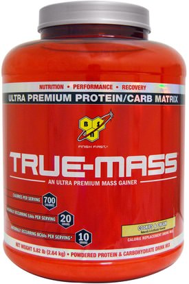 BSN, True-Mass, Powdered Protein & Carbohydrate Drink Mix, Cookies & Cream, 5.82 lbs (2.64 kg) ,والرياضة، تجريب
