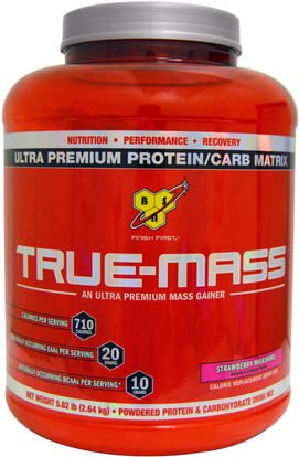 BSN, True-Mass, Ultra Premium Protein/Carb Matrix, Strawberry Milk Shake, 5.82 lbs (2.64 kg) ,والرياضة، تجريب