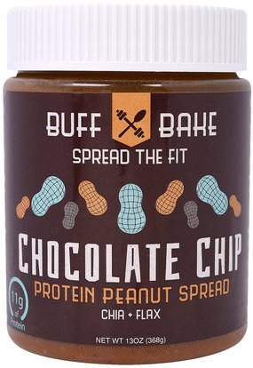 Buff Bake, Chocolate Chip Protein Peanut Spread, 13 oz (368 g) ,الغذاء، زبدة الفول السوداني، المربيات تنتشر