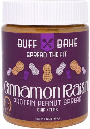 Buff Bake, Cinnamon Raisin Protein Peanut Spread, 13 oz (368 g) ,الطعام، زبدة الفول السوداني