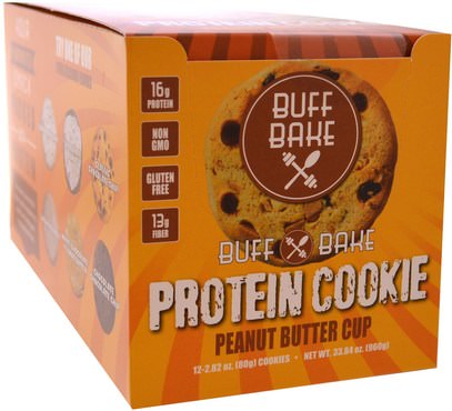 Buff Bake, Protein Cookie, Peanut Butter Cup, 12 Cookies, 2.82 oz (80 g) Each ,والرياضة، والبروتين أشرطة