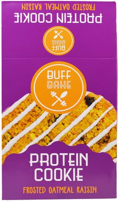Buff Bake, Protein Cookies, Frosted Oatmeal Raisin, 12 Cookies, 2.82 oz (80 g) Each ,والمكملات الغذائية، والبروتين، والوجبات الخفيفة، والكعك