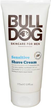Bulldog Skincare For Men, Shave Cream, Sensitive, 5.9 fl oz (175 ml) ,حمام، الجمال، كريم الحلاقة