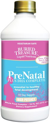 Buried Treasure, Nutritionals, PreNatal Plus DHA Complete, 16 fl oz (473 ml) ,الفيتامينات، الفيتامينات قبل الولادة، دفن وظيفة الكنز محددة والموسمية