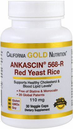 California Gold Nutrition, CGN, Advanced Red Yeast Rice, Ankascin 568-R, 110 mg, 30 Veggie Caps ,الصحة، دعم الكوليسترول، الأرز الخميرة الحمراء