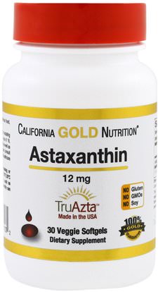California Gold Nutrition, CGN, Astaxanthin, Triple-Strength, Natural, U.S. Sourced & Made, No GMOs, 12 mg, 30 Veggie Softgels ,المكملات الغذائية، مضادات الأكسدة، أستازانتين، أستازانتين كغن