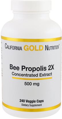 California Gold Nutrition, CGN, Bee Propolis 2X, Concentrated Extract, 500 mg, 240 Veggie Caps ,كغن النحل دنج، المكملات الغذائية، سوبرفوودس