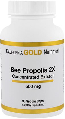 California Gold Nutrition, CGN, Bee Propolis 2X, Concentrated Extract, 500 mg, 90 Veggie Caps ,كغن النحل دنج، المكملات الغذائية، سوبرفوودس
